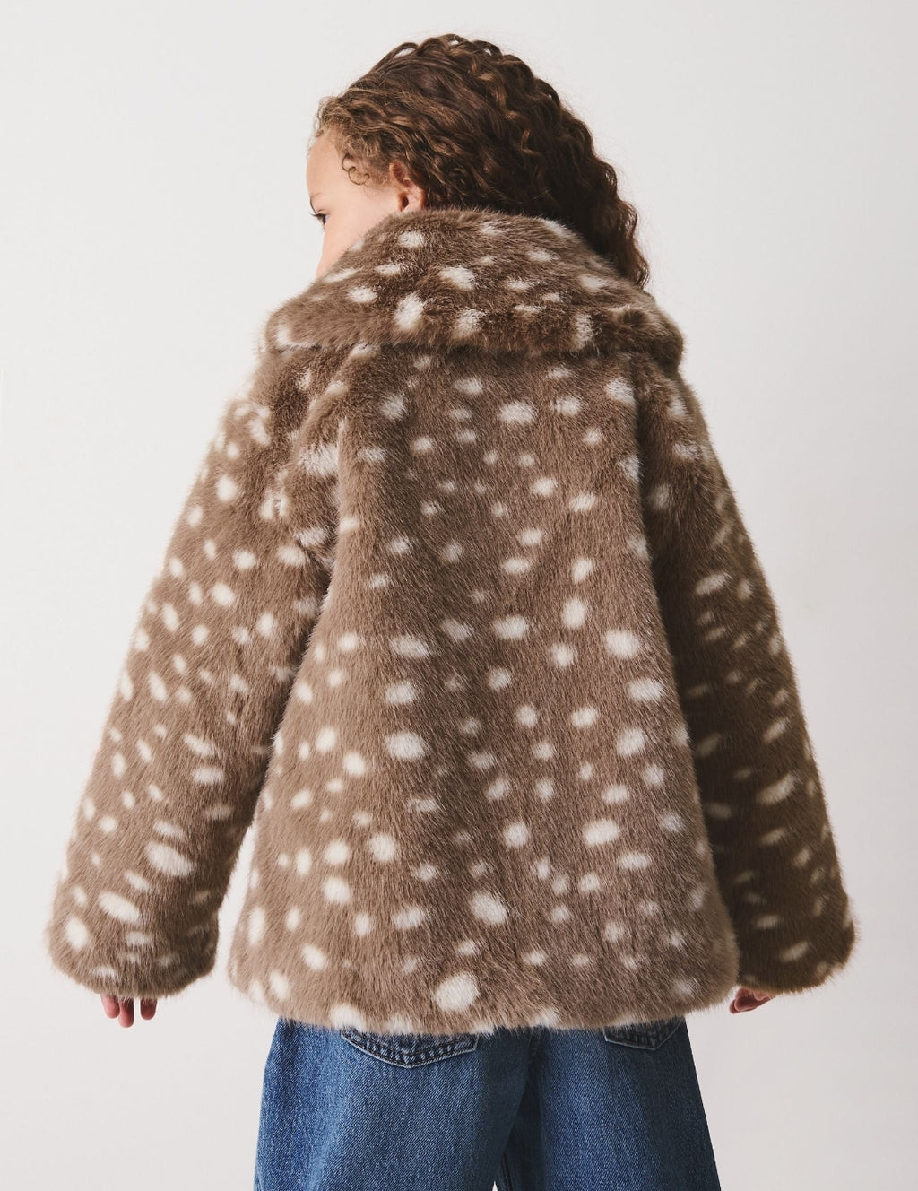 Brown Deer Print Faux Fur Coat