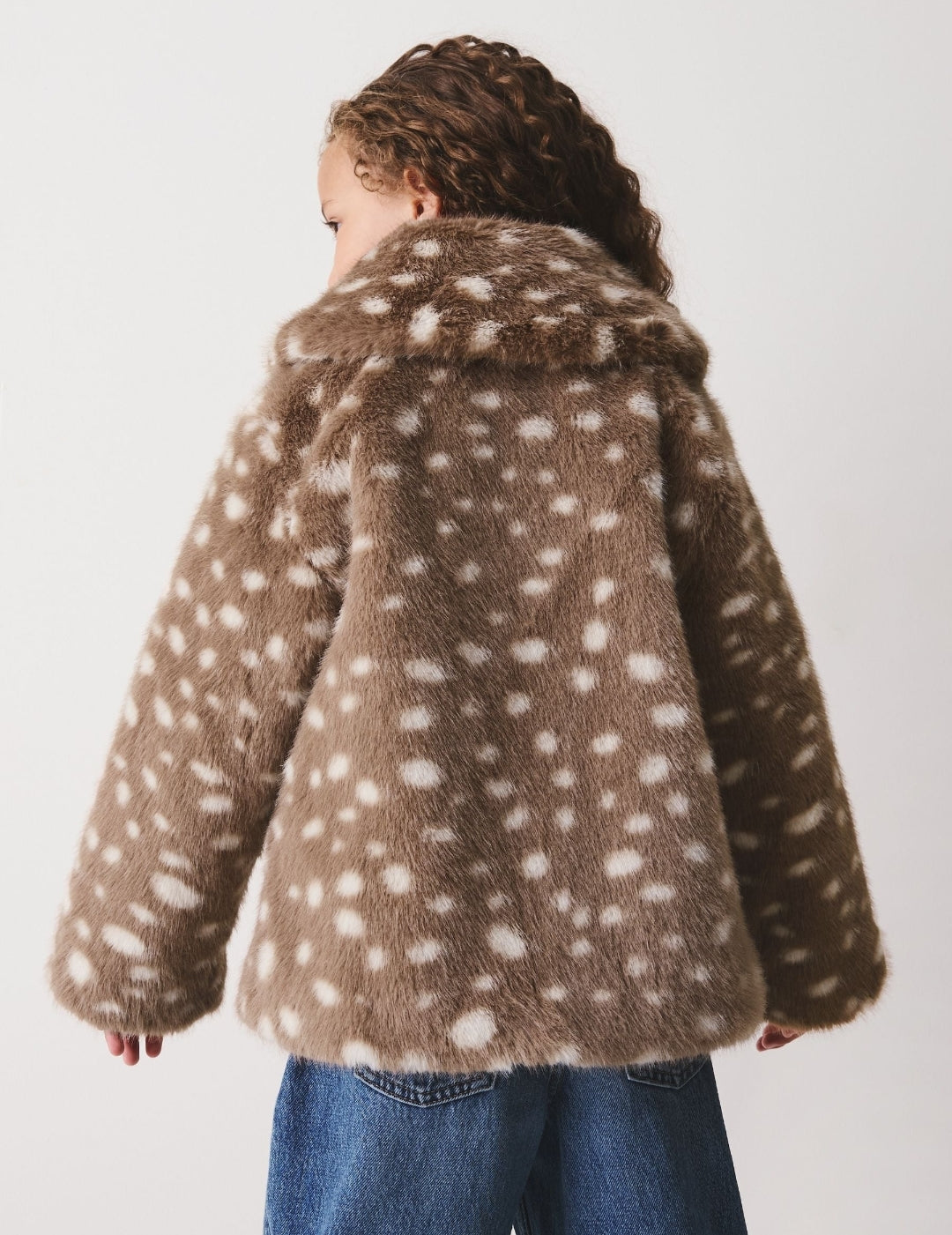 Brown Deer Print Faux Fur Coat