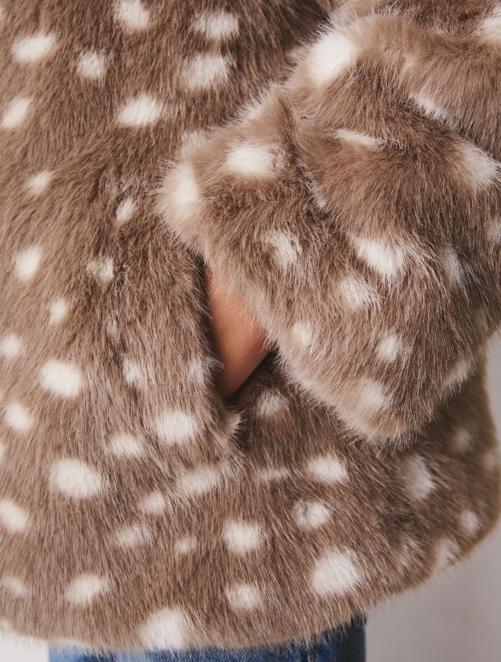 Brown Deer Print Faux Fur Coat