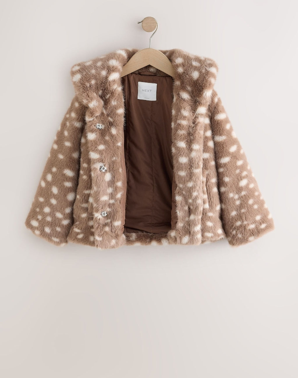 Brown Deer Print Faux Fur Coat