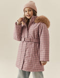 Pink Check Waterproof Belted Padded Coat