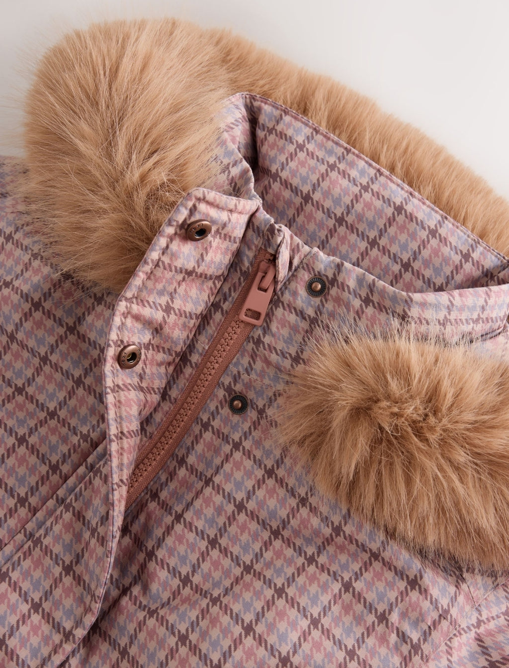 Pink Check Waterproof Belted Padded Coat