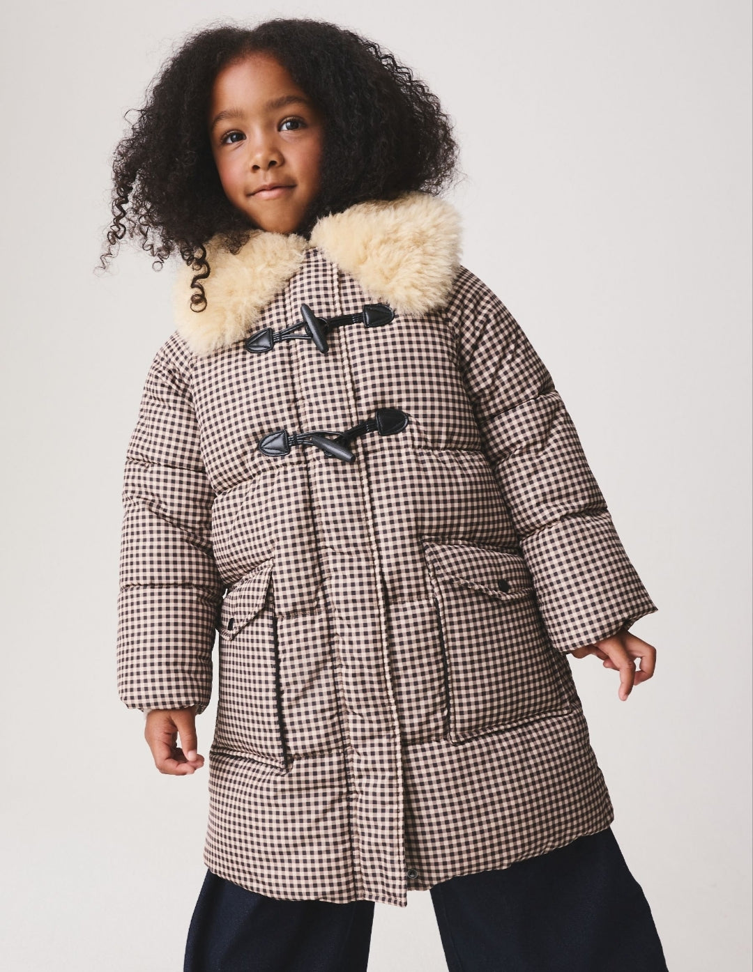 Neutral Check Padded Shower Resistant Duffle Coat