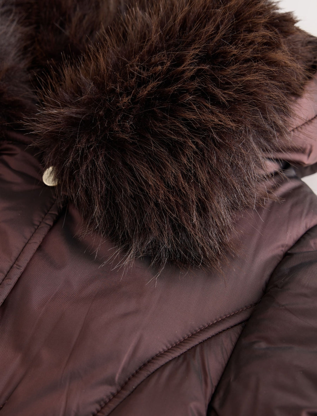 Chocolate Brown Faux Fur Collar Padded Shower Resistant Coat