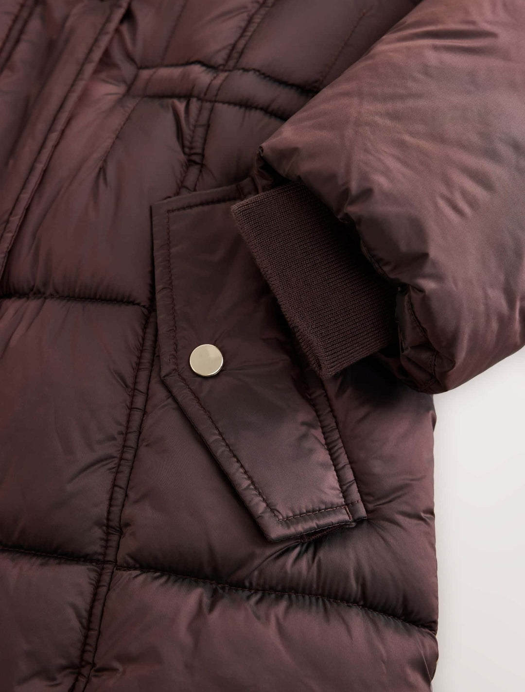Chocolate Brown Faux Fur Collar Padded Shower Resistant Coat