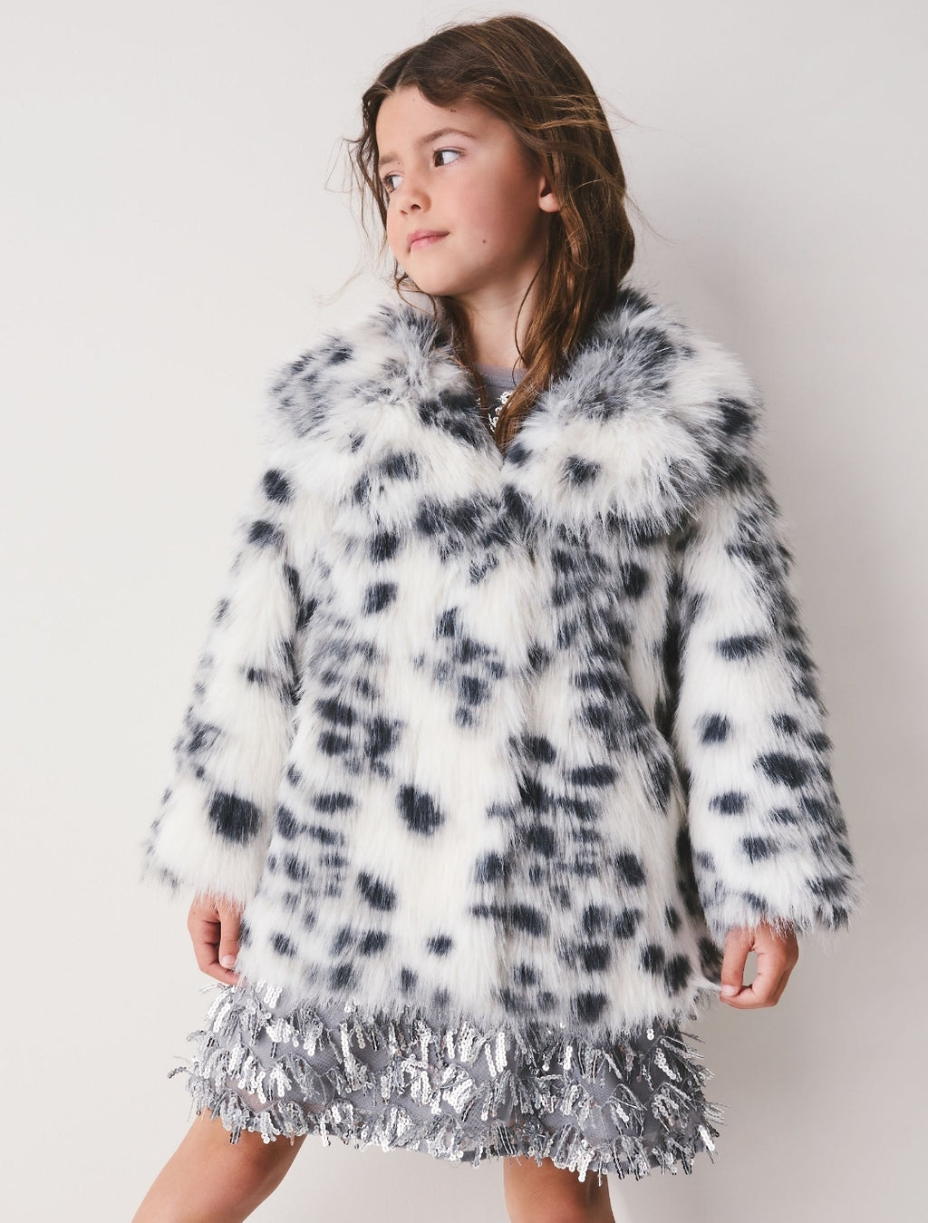 White Animal Print Faux Fur Coat