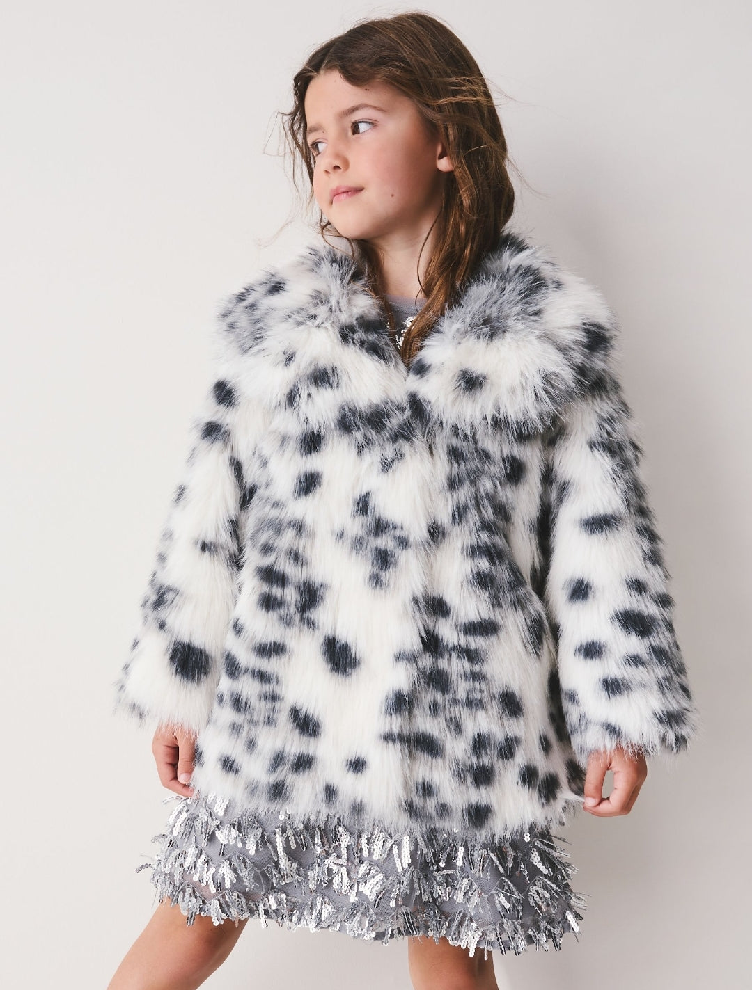 White Animal Print Faux Fur Coat