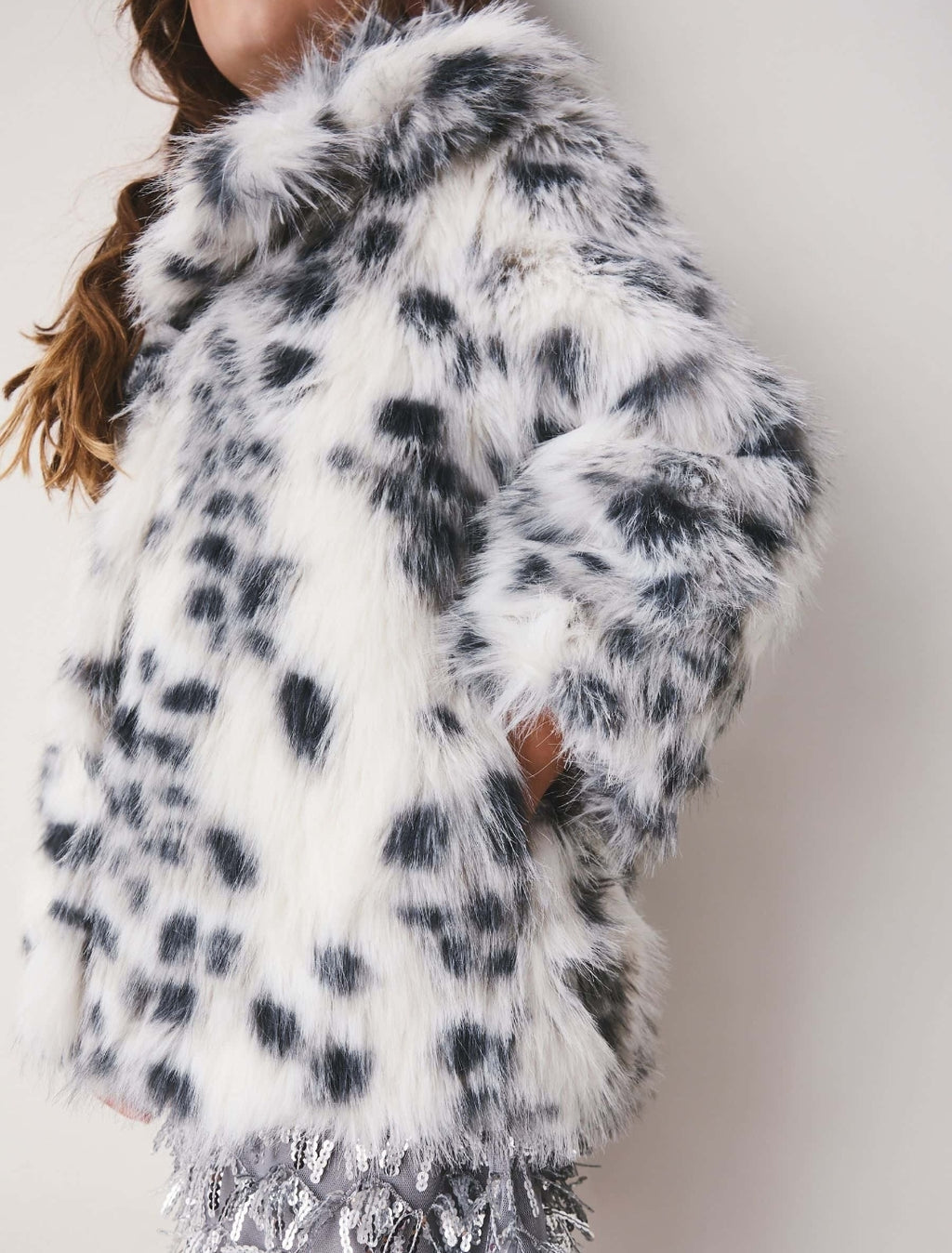 White Animal Print Faux Fur Coat