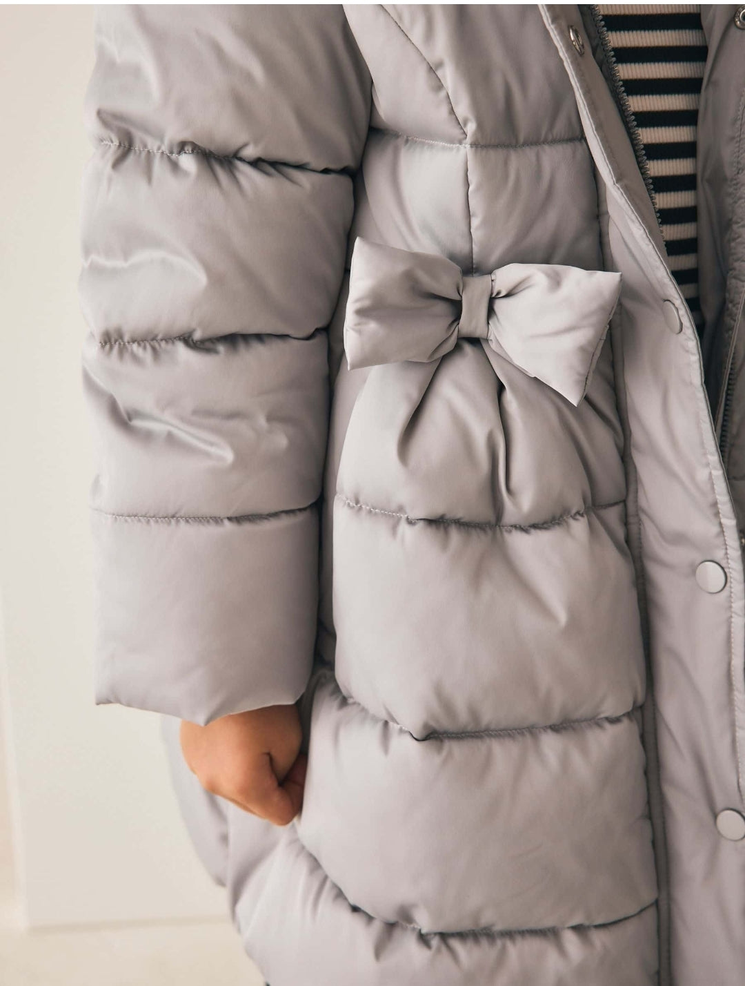 Silver/Grey Bow Detail Shower Resistant Padded Coat