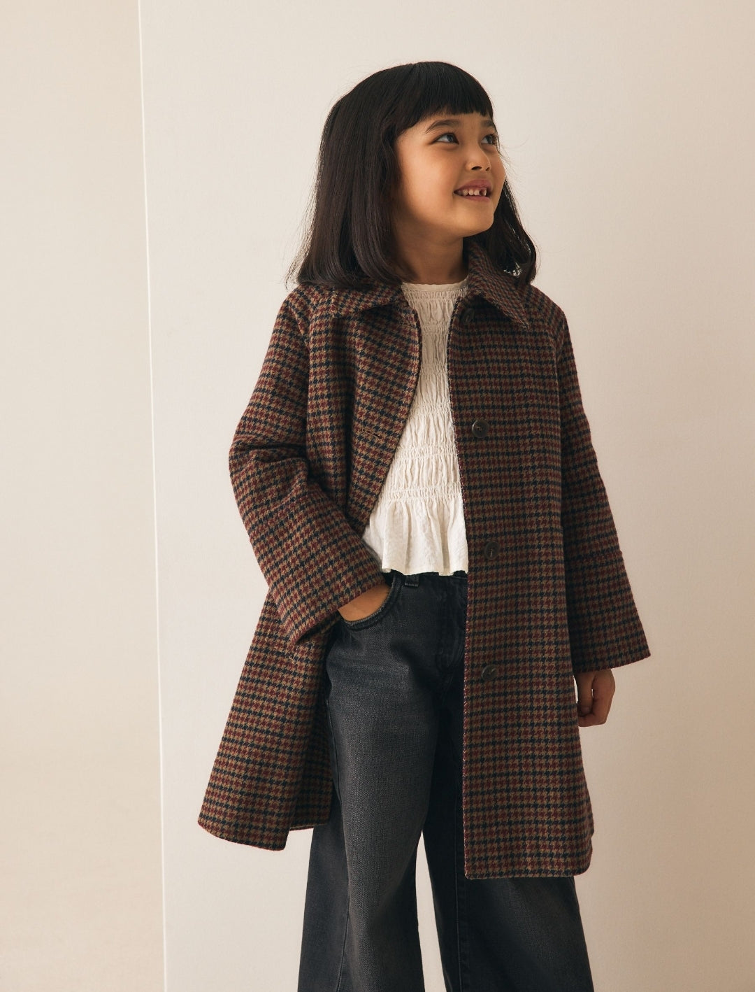 Brown Heritage Check Overcoat with Wool