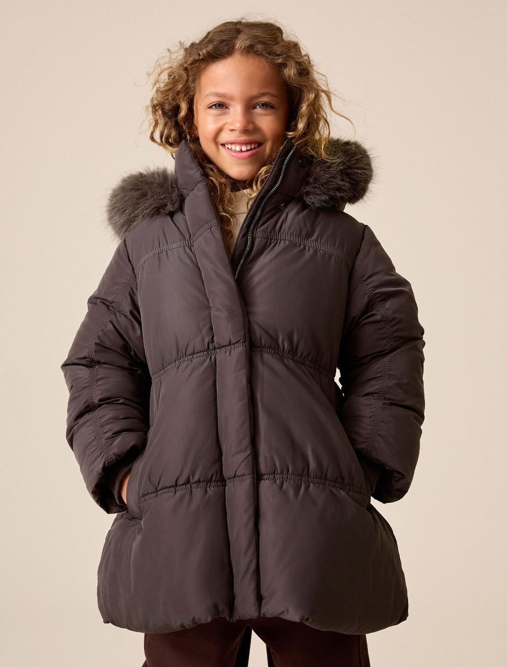 Mauve Shirred Sleeve Shower Resistant Padded Coat