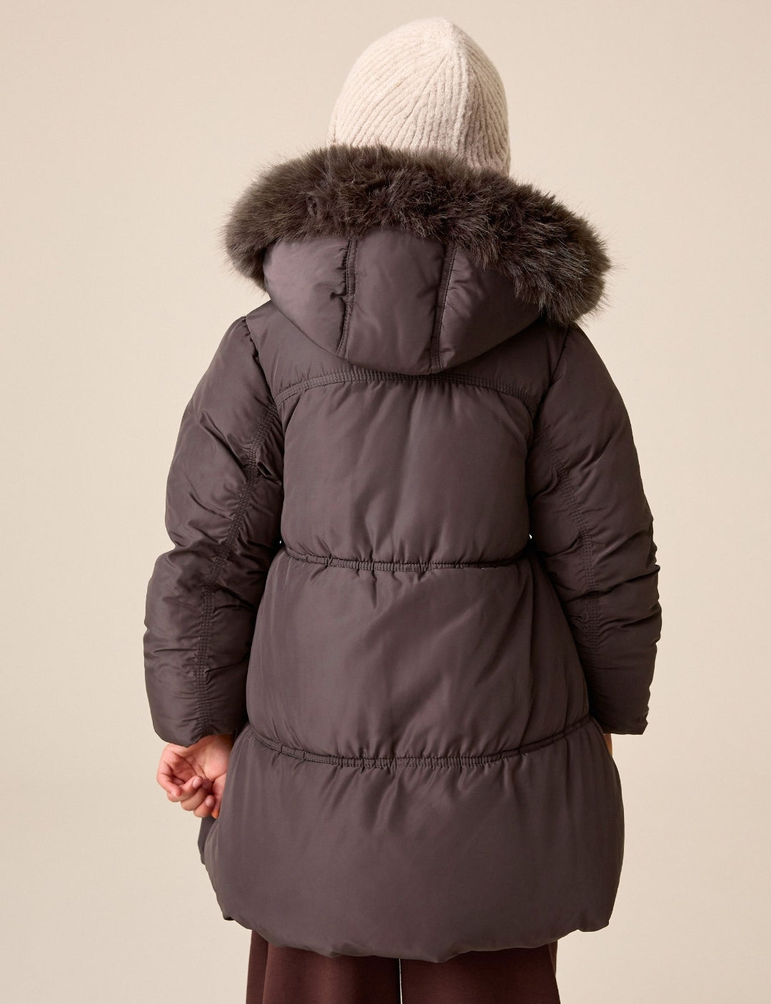 Mauve Shirred Sleeve Shower Resistant Padded Coat