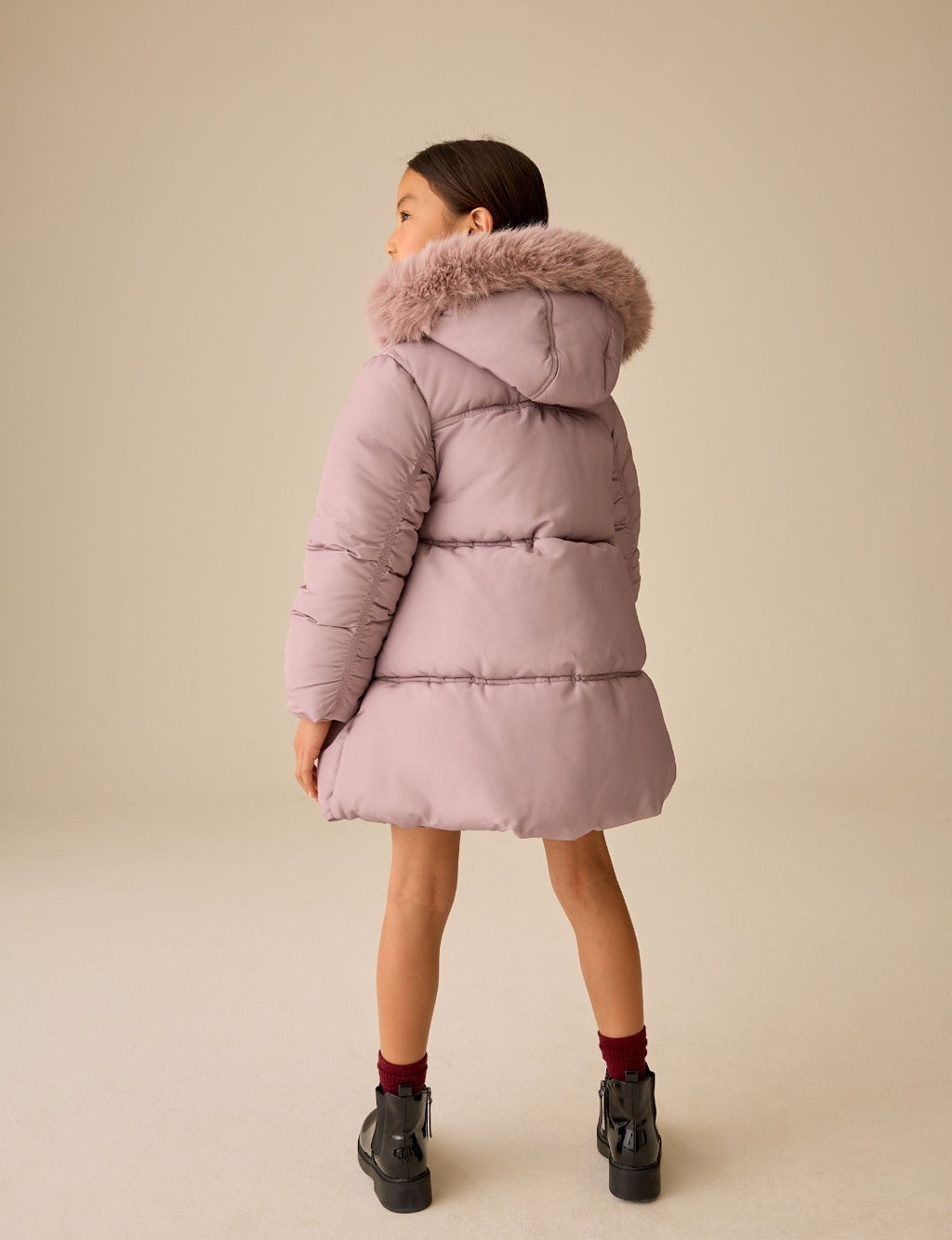 Light Pink Shirred Sleeve Shower Resistant Padded Coat