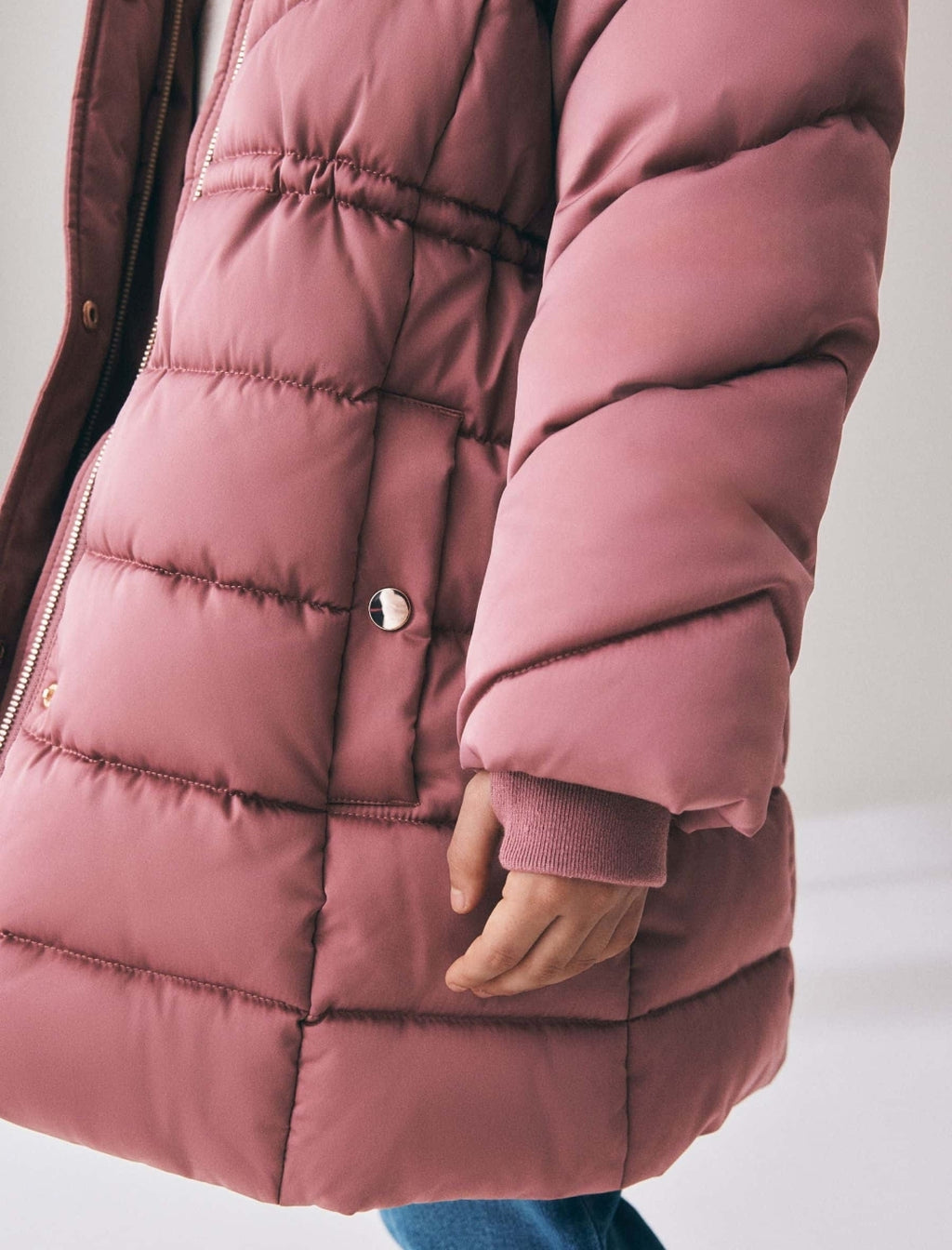 Pink Shower Resistant Faux Fur Trim Padded Coat