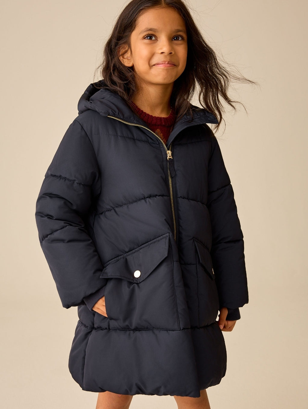 Navy Shower Resistant Faux Fur Lined Padded Coat