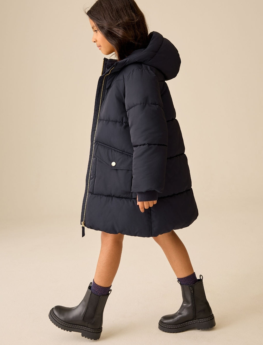 Navy Shower Resistant Faux Fur Lined Padded Coat