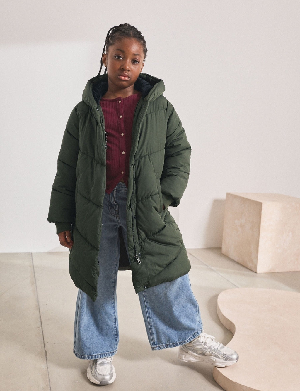 Khaki Green Shower Resistant Faux Fur Lined Hooded Padded Coat