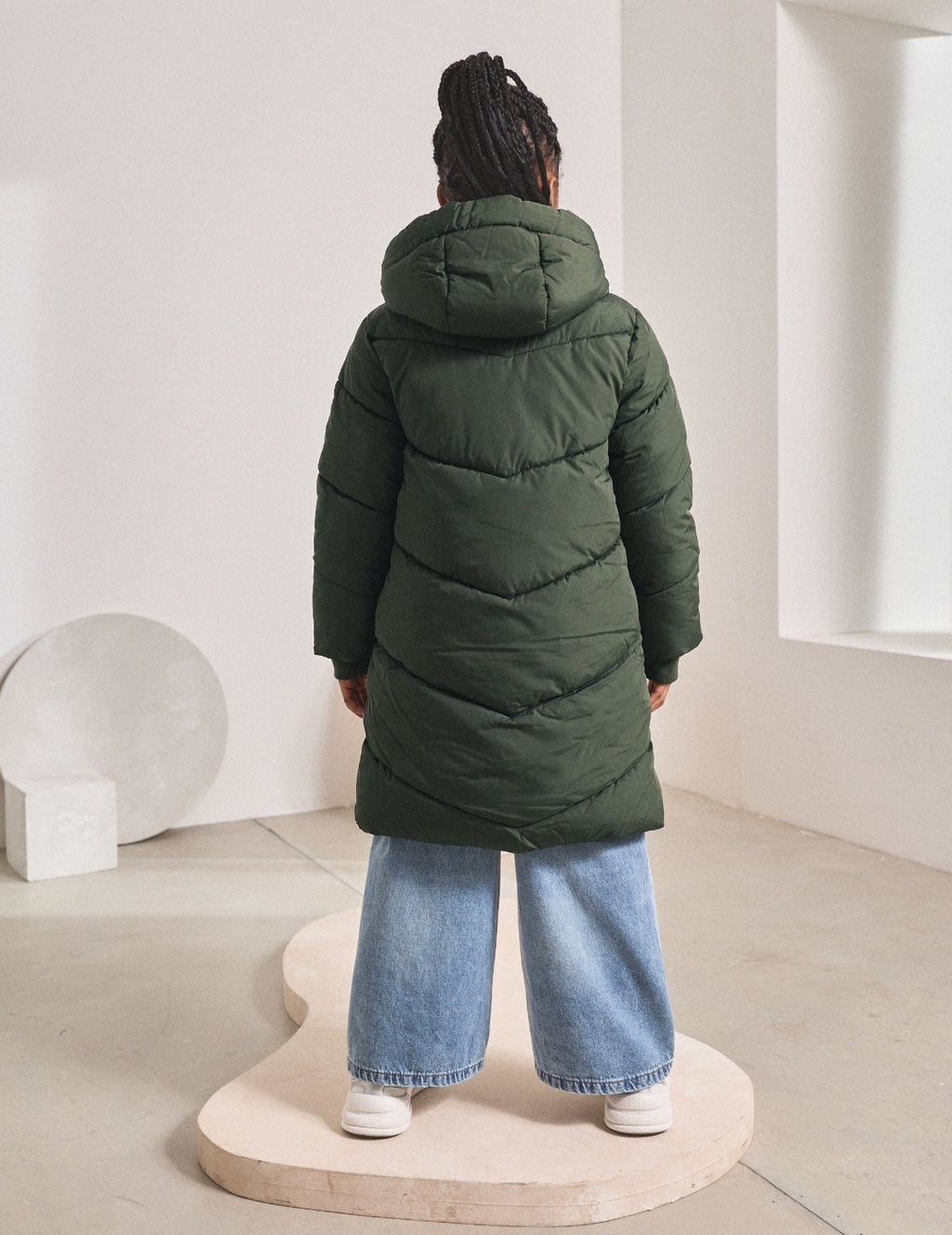 Khaki Green Shower Resistant Faux Fur Lined Hooded Padded Coat