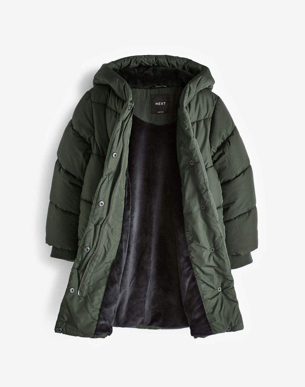 Khaki Green Shower Resistant Faux Fur Lined Hooded Padded Coat