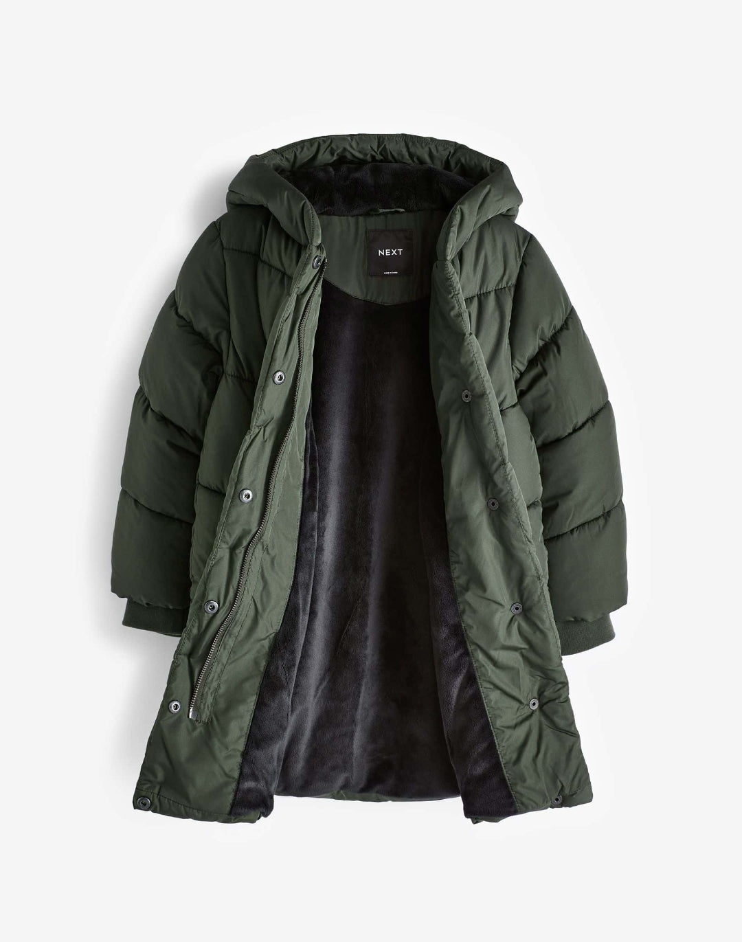 Khaki Green Shower Resistant Faux Fur Lined Hooded Padded Coat