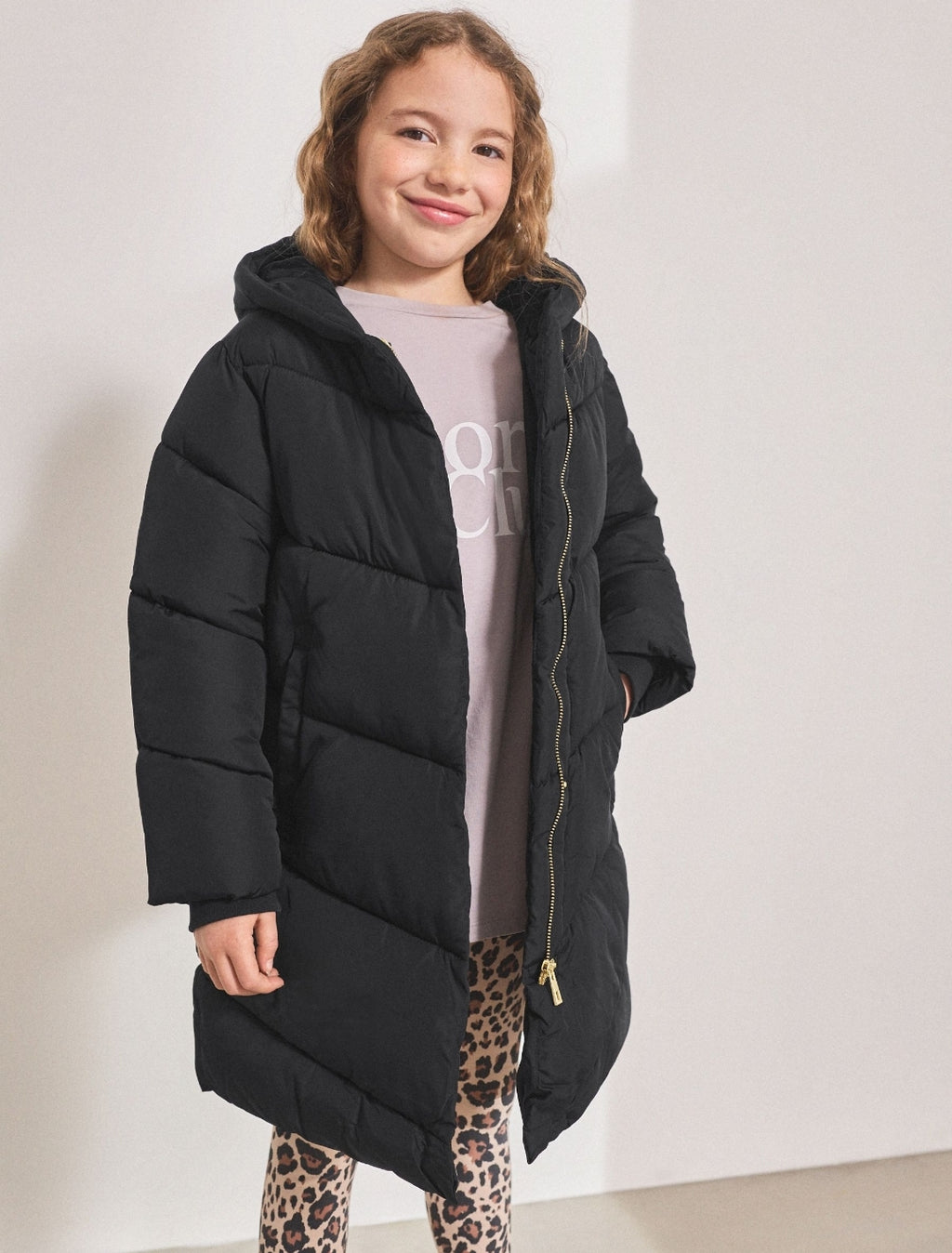 Black Shower Resistant Faux Fur Lined Hooded Padded Coat