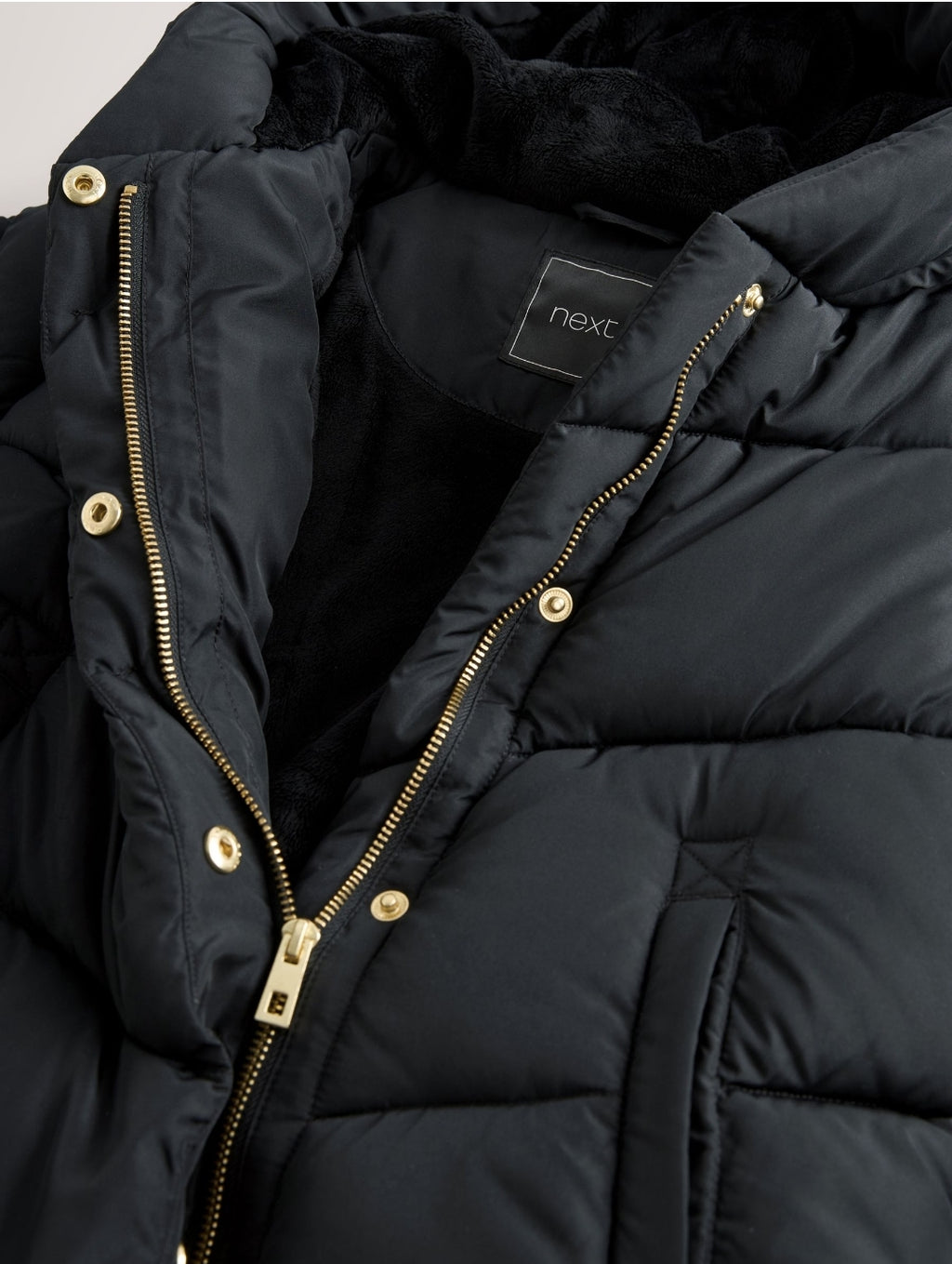 Black Shower Resistant Faux Fur Lined Hooded Padded Coat