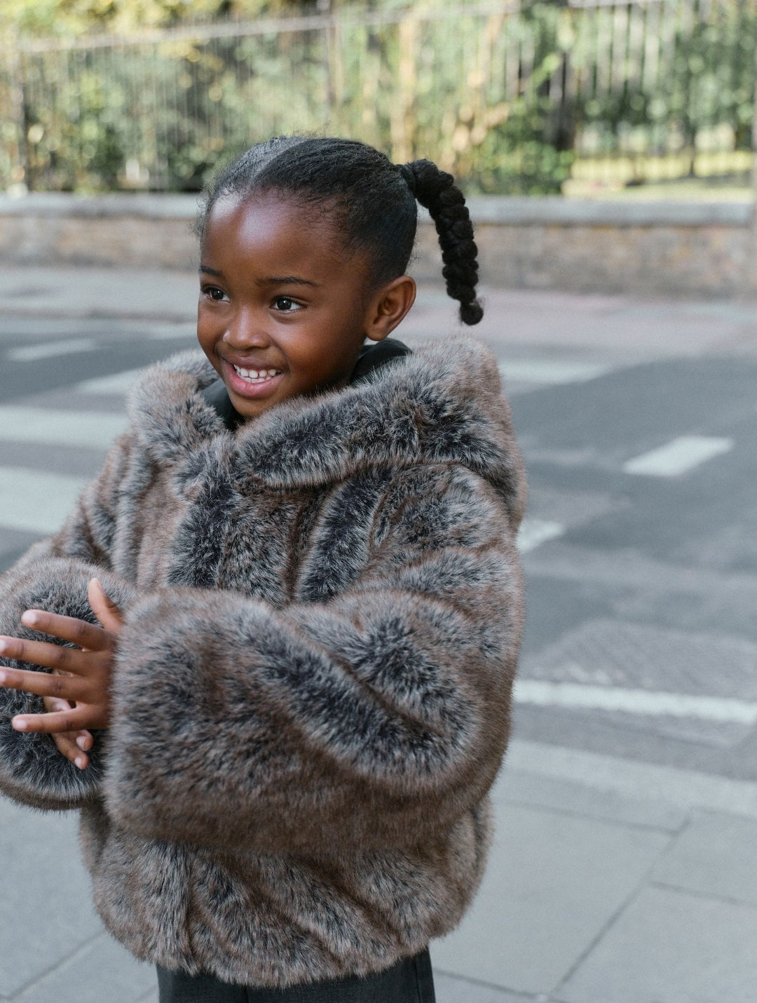 Warm Brown Faux Fur Coat With Hood