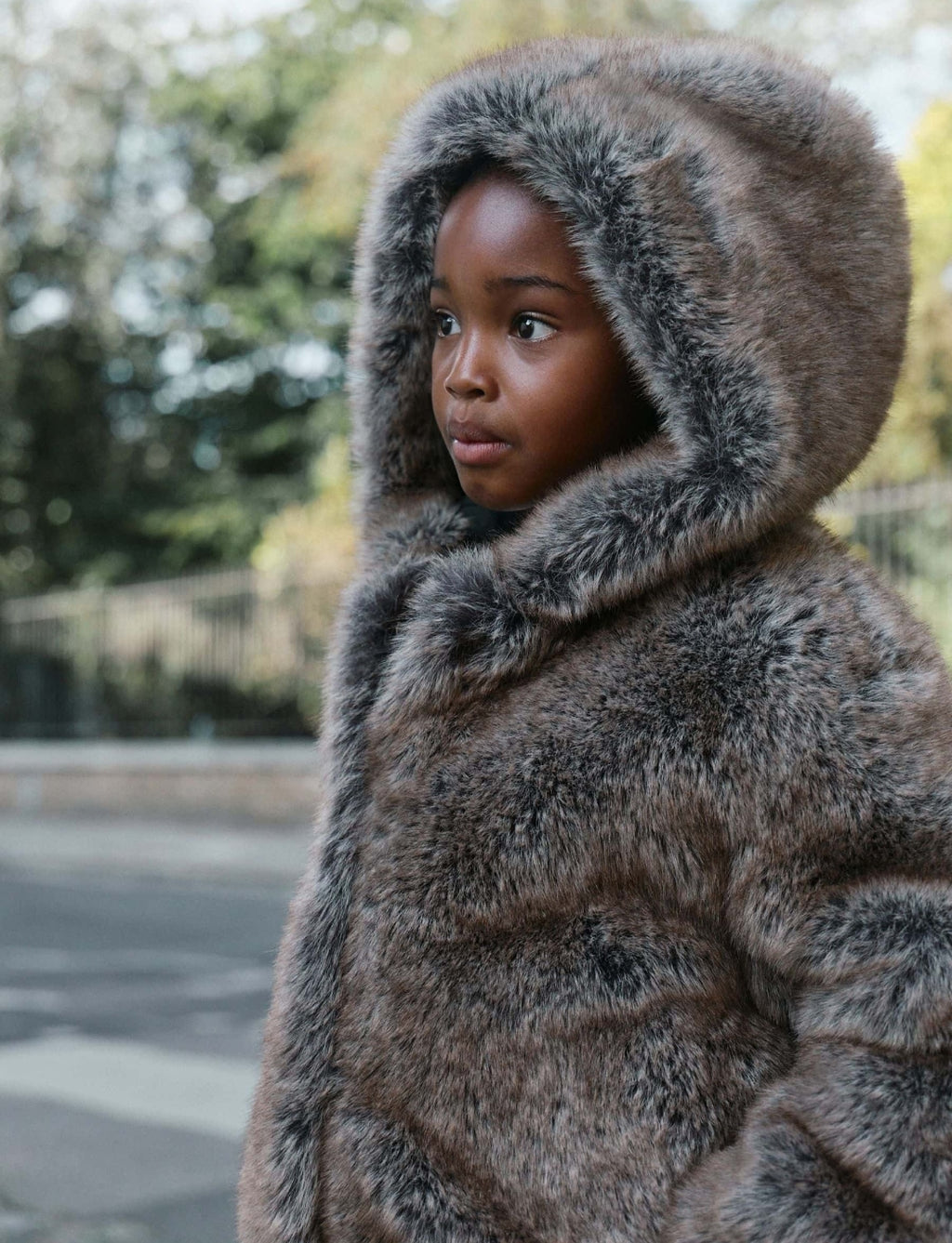 Warm Brown Faux Fur Coat With Hood