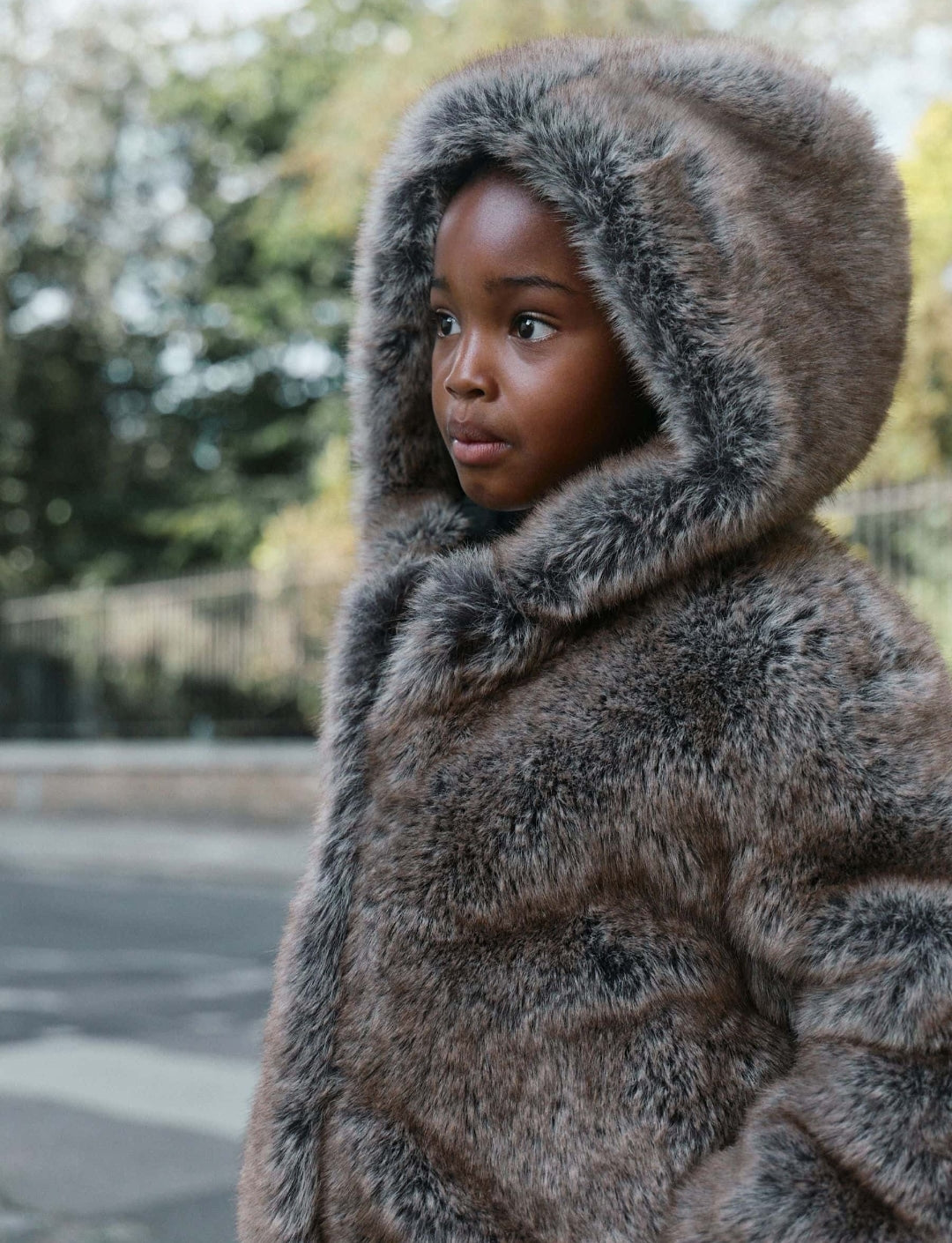 Warm Brown Faux Fur Coat With Hood