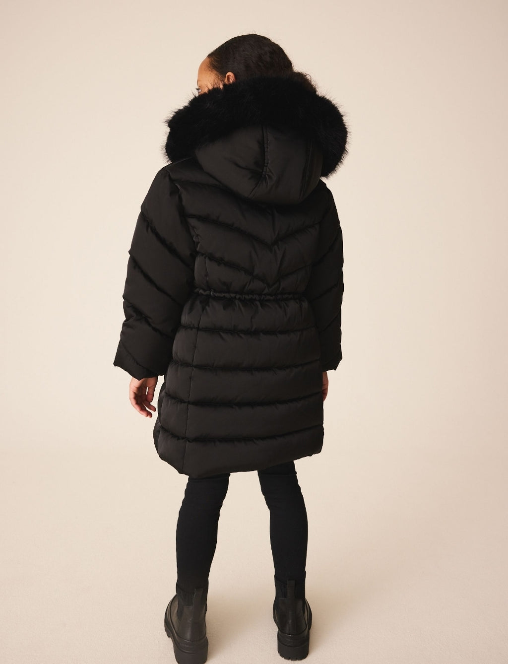 Black Shower Resistant Faux Fur Trim Padded Coat
