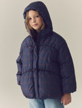 Navy Blue Check Shower Resistant Padded Coat