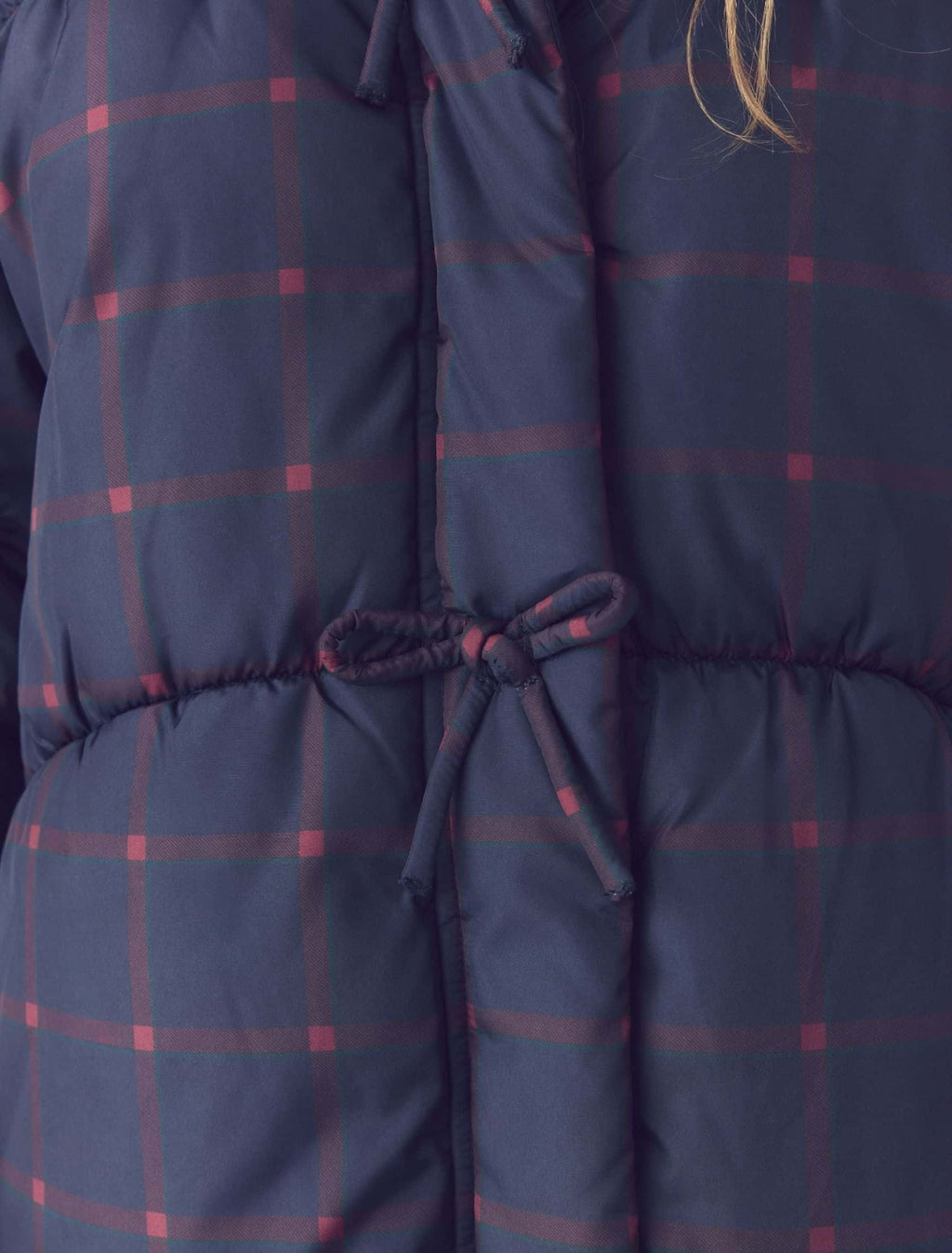 Navy Blue Check Shower Resistant Padded Coat