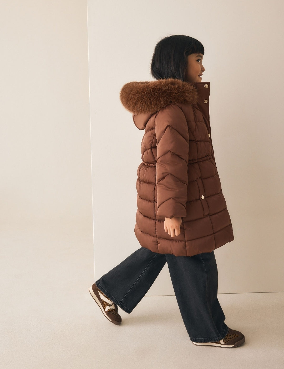 Copper Shower Resistant Faux Fur Trim Padded Coat