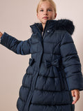 Navy Blue Bow Detail Shower Resistant Padded Coat