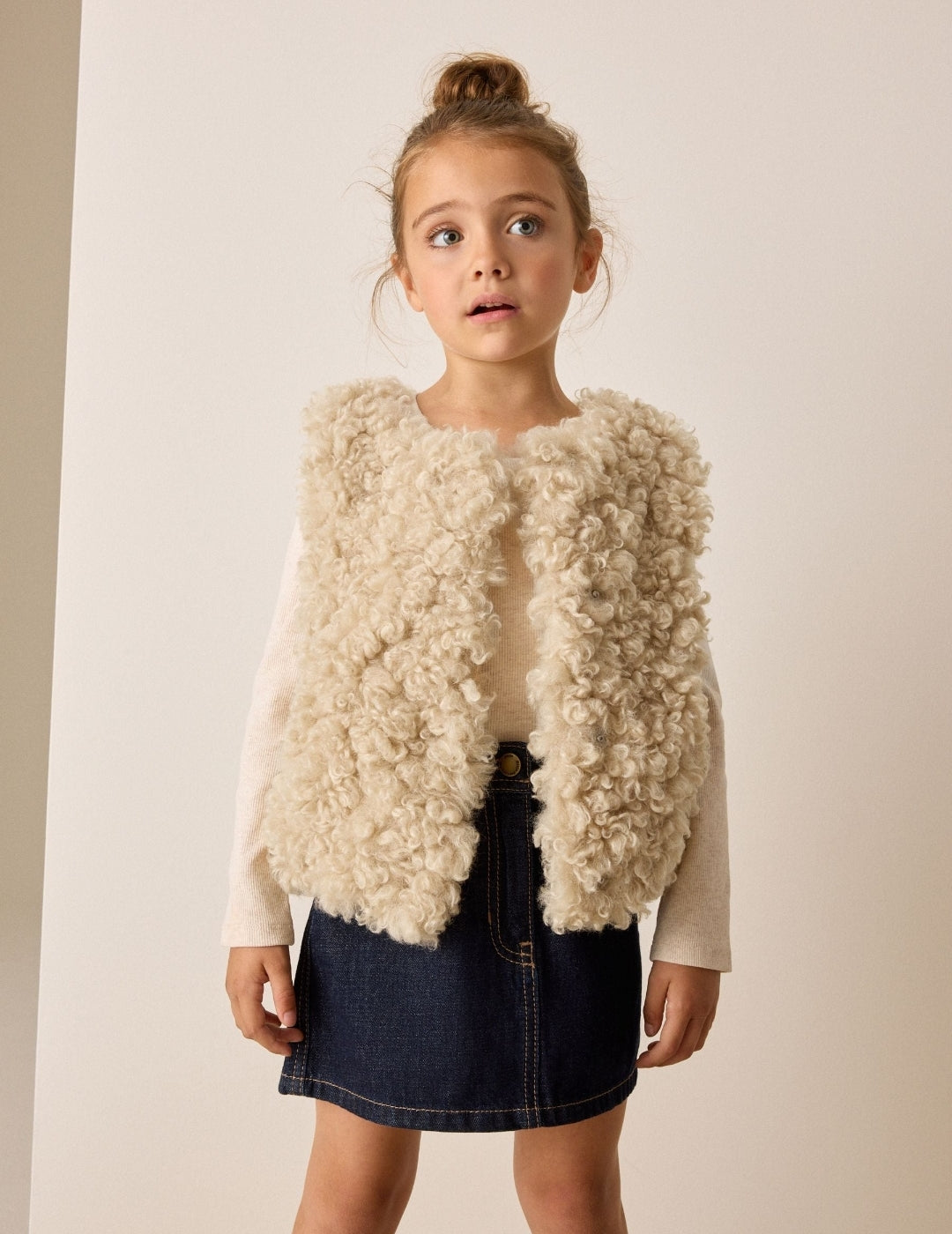 Neutral Curly Faux Fur Gilet