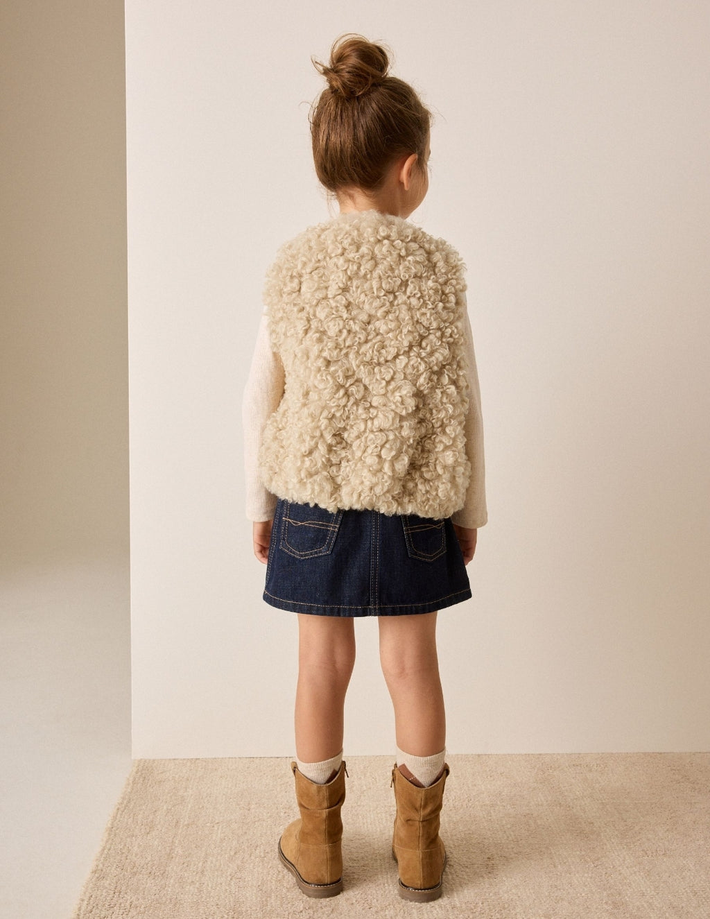 Neutral Curly Faux Fur Gilet
