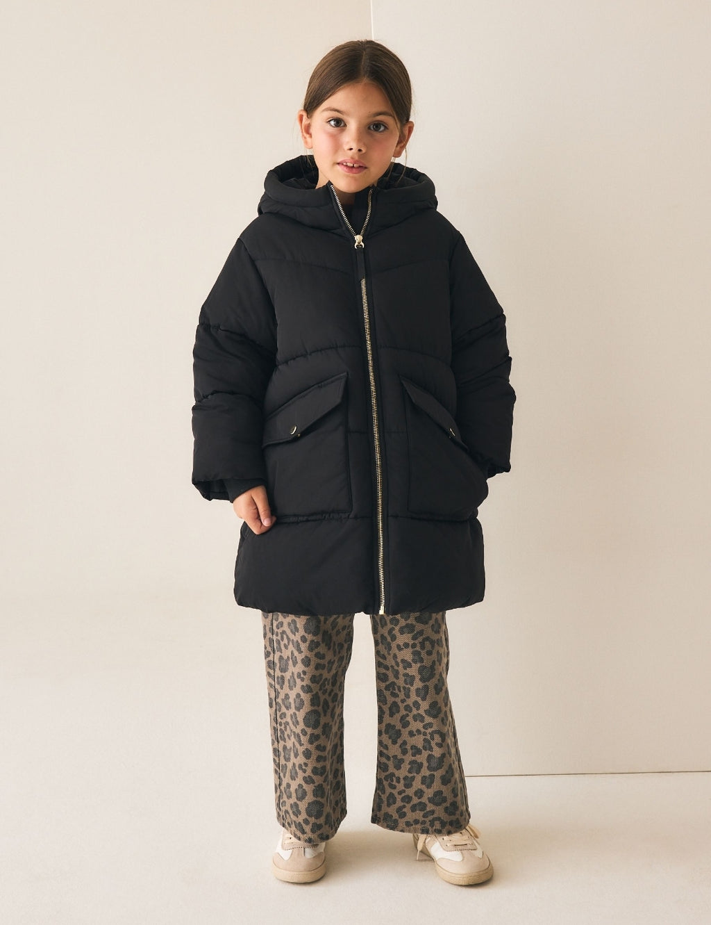 Black Shower Resistant Faux Fur Lined Padded Coat