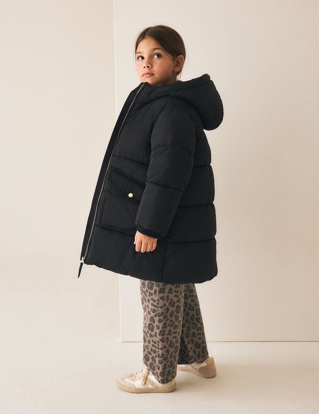 Black Shower Resistant Faux Fur Lined Padded Coat