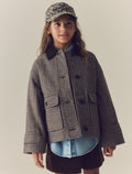 Brown Check Short Jacket With Wool