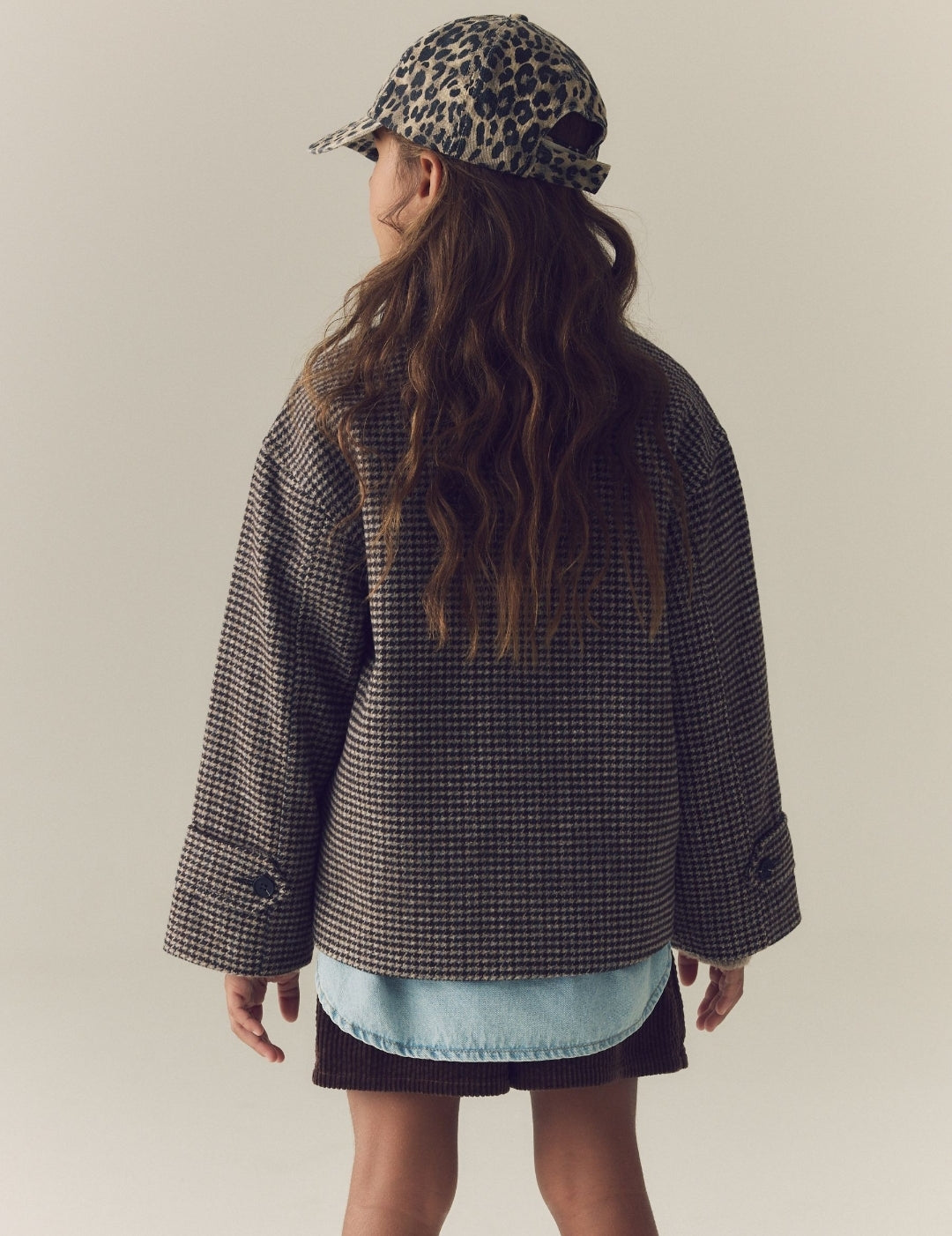 Brown Check Short Jacket With Wool