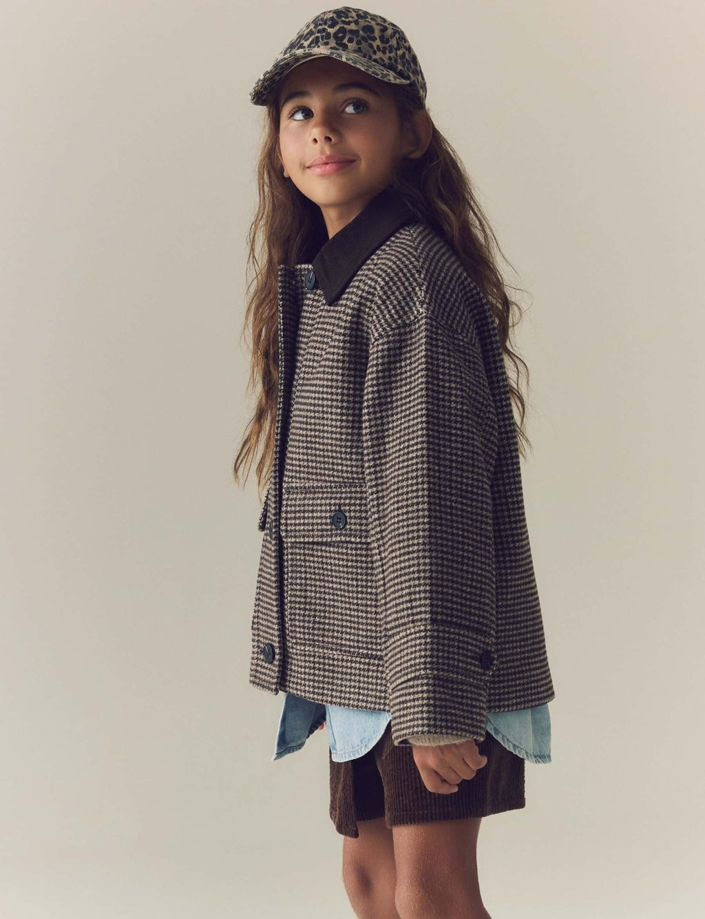 Brown Check Short Jacket With Wool