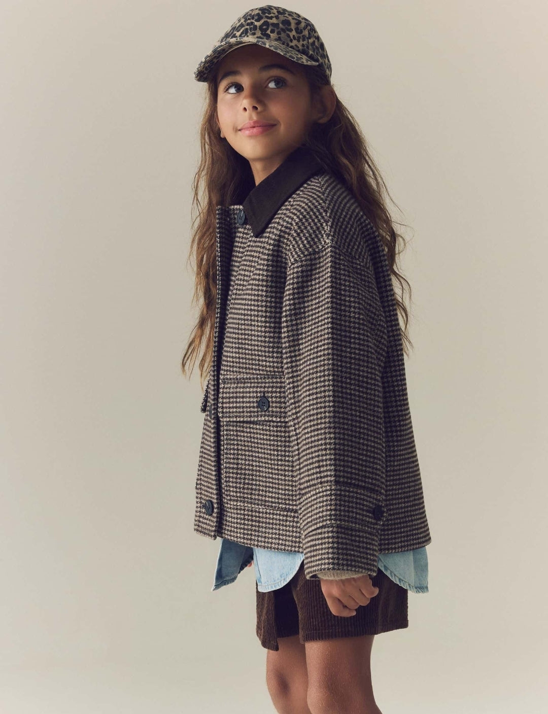Brown Check Short Jacket With Wool