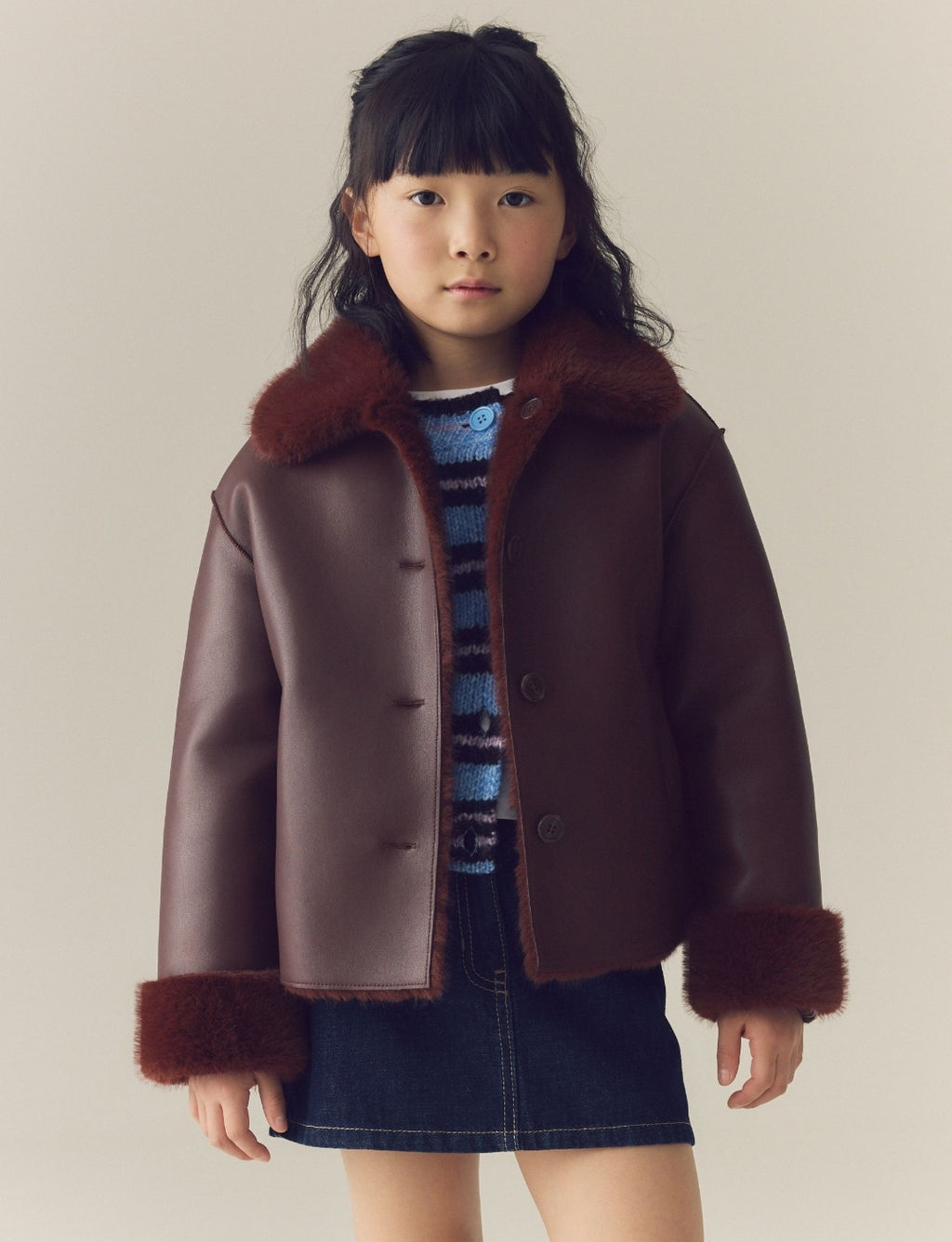 Burgundy Red Faux Shearling Jacket