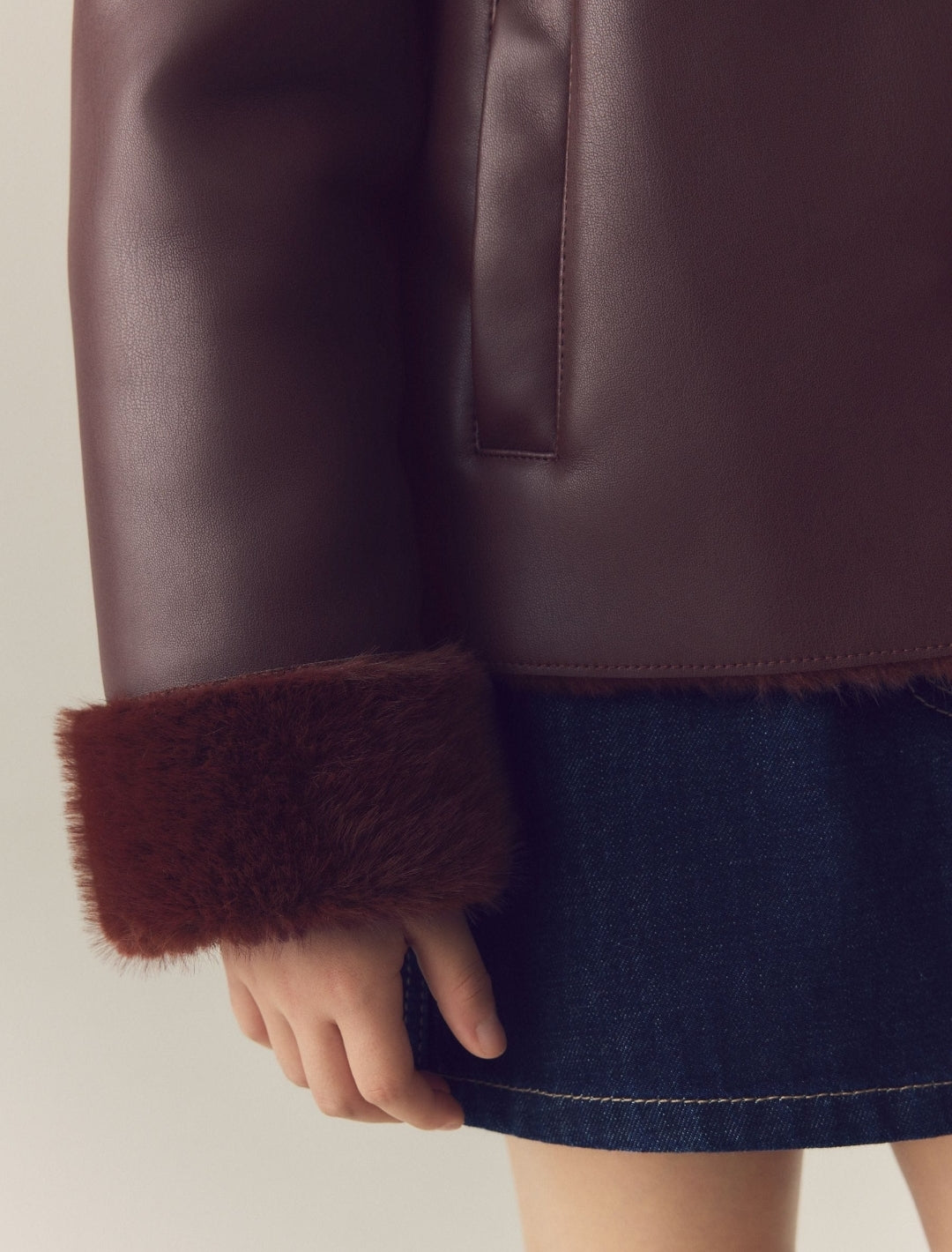 Burgundy Red Faux Shearling Jacket