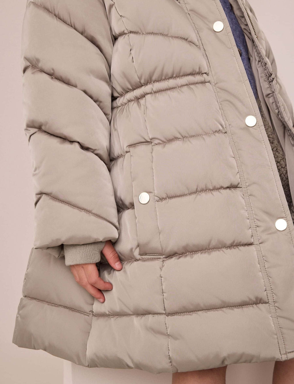 Taupe Shower Resistant Faux Fur Trim Padded Coat