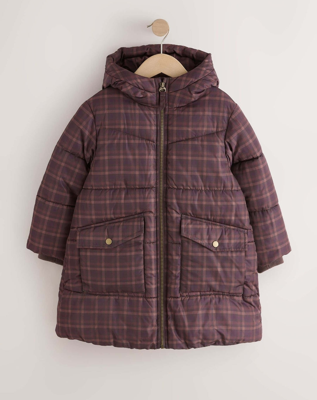 Check Shower Resistant Faux Fur Lined Padded Coat