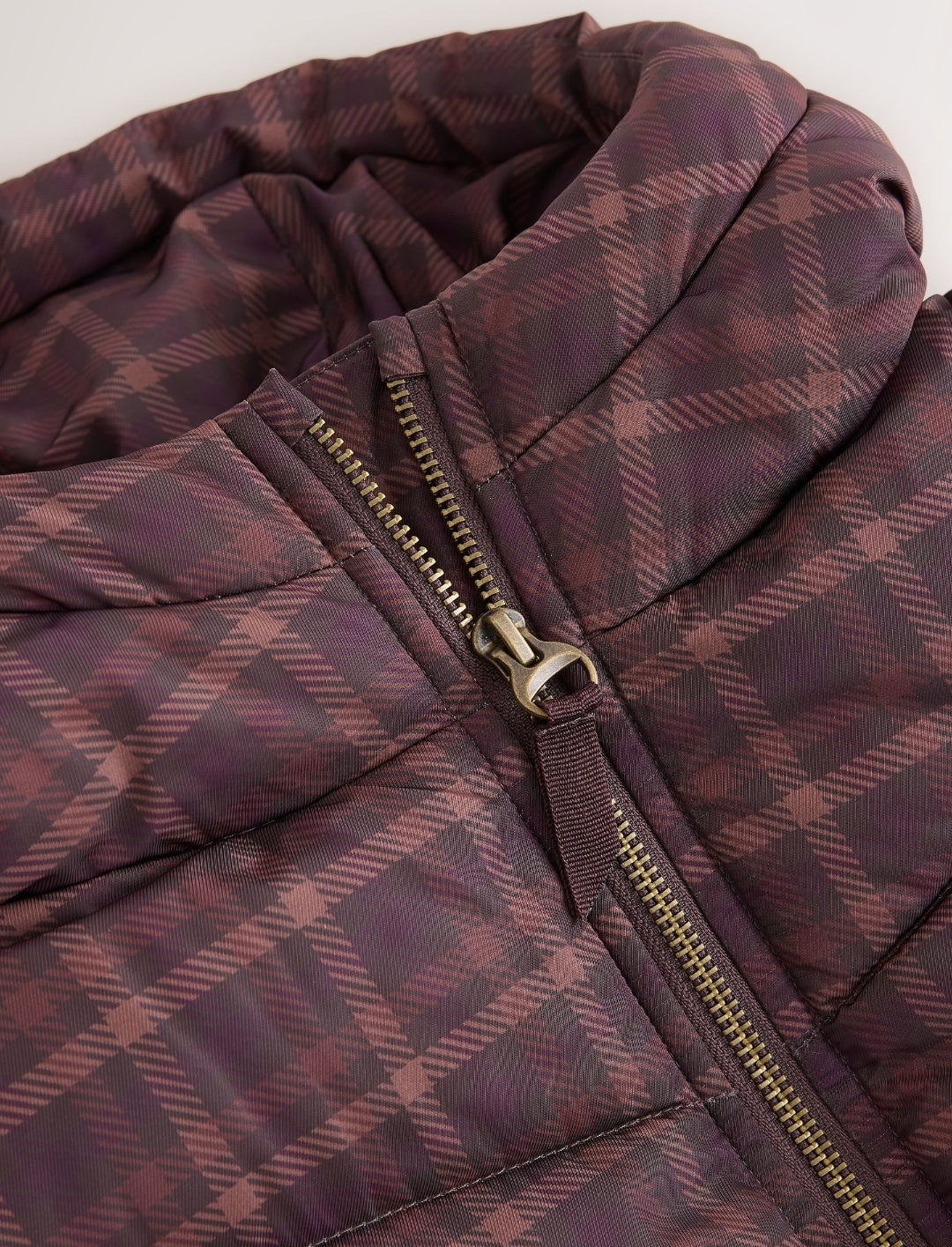 Check Shower Resistant Faux Fur Lined Padded Coat