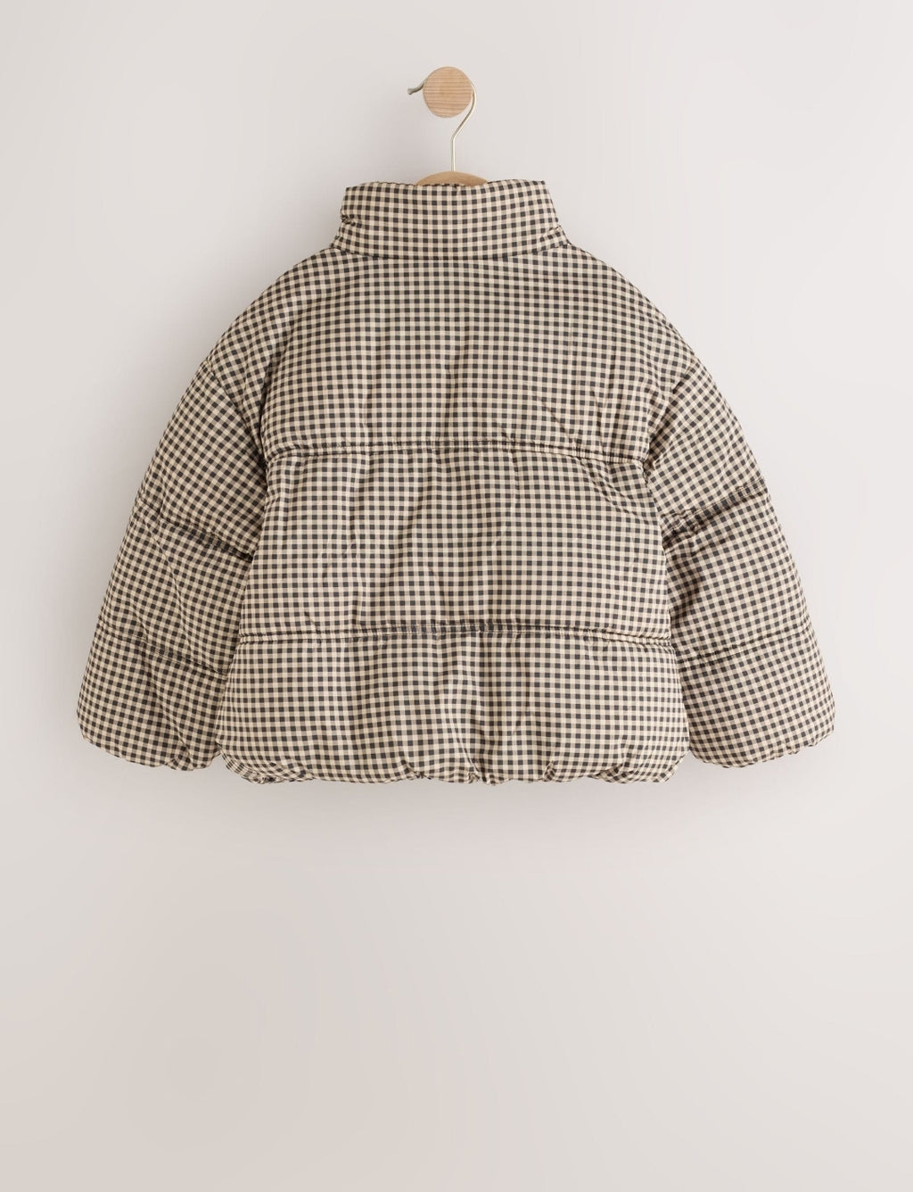 Neutral Check Shower Resistant Padded Coat With Removable Scarf