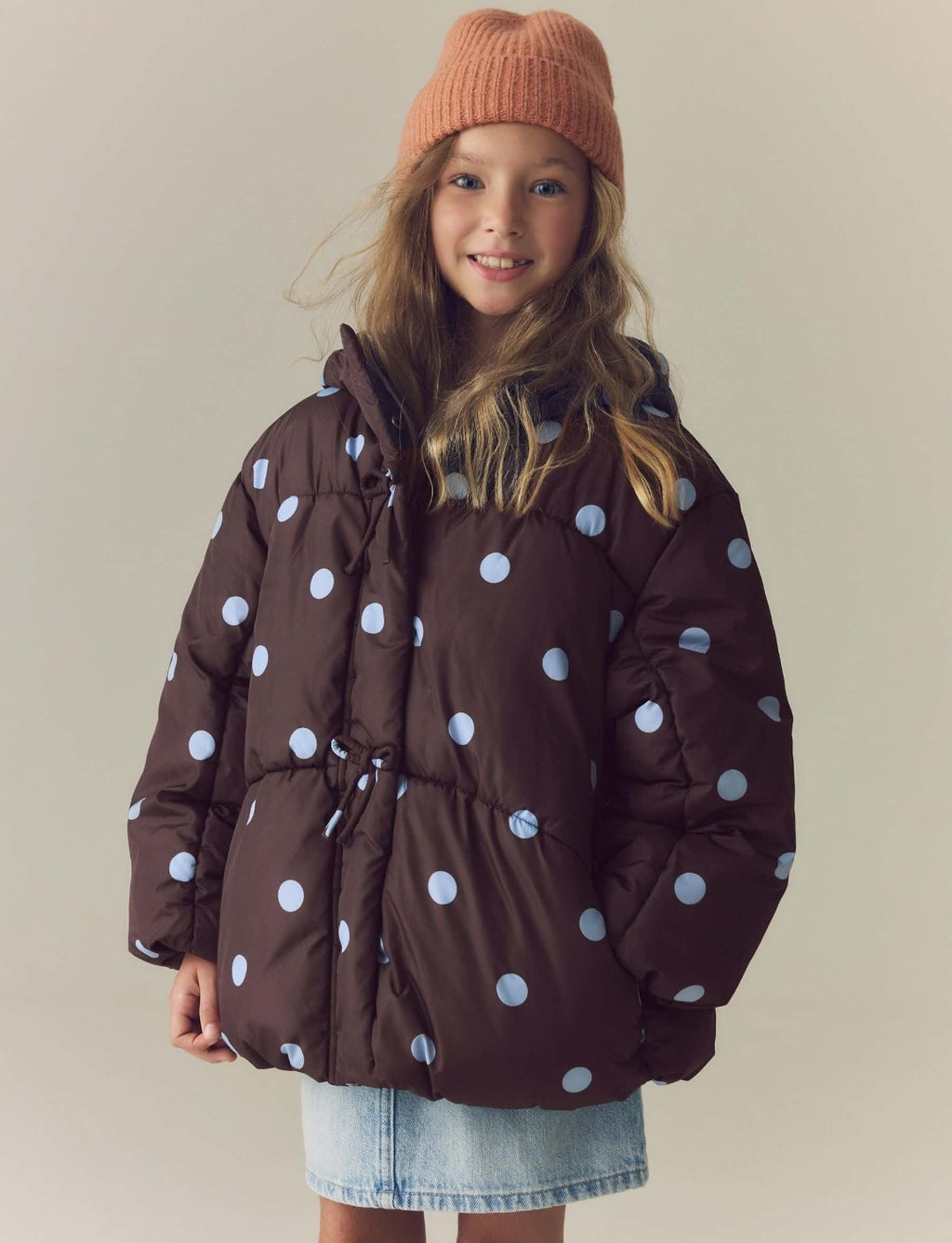 Chocolate Brown Polka Dot Shower Resistant Padded Coat