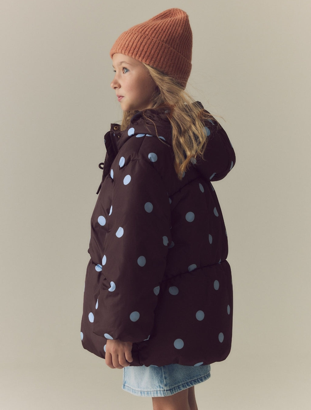Chocolate Brown Polka Dot Shower Resistant Padded Coat